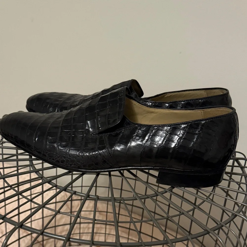 Bruno Magli Glossy Black Croc-Embossed Loafers - Picture 6 of 6